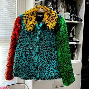 Alice and Olivia multicolored faux fur jacket